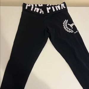 PINK Victoria's Secret Black yoga pants with White Logo